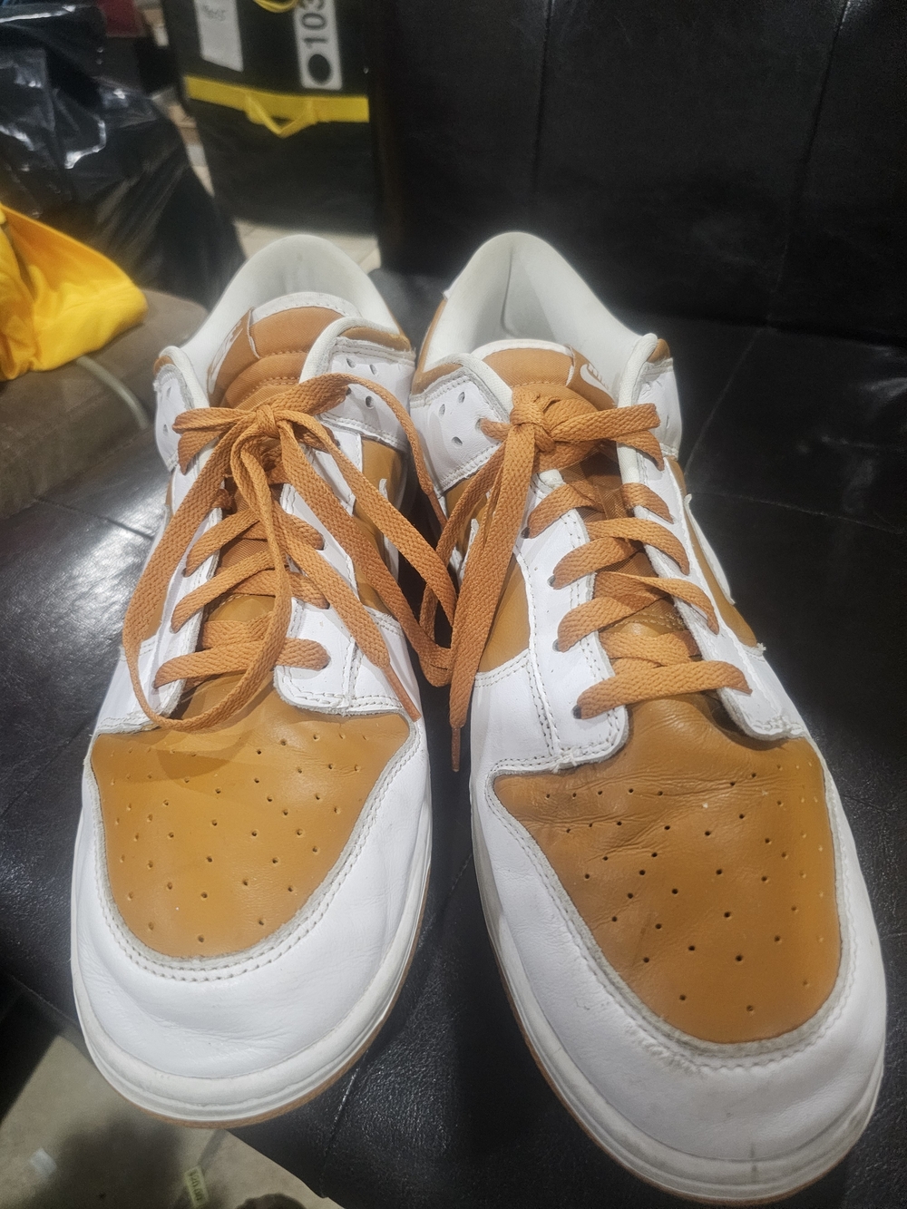 Men's White and Tan Leather Sneakers - Casual Low-Top